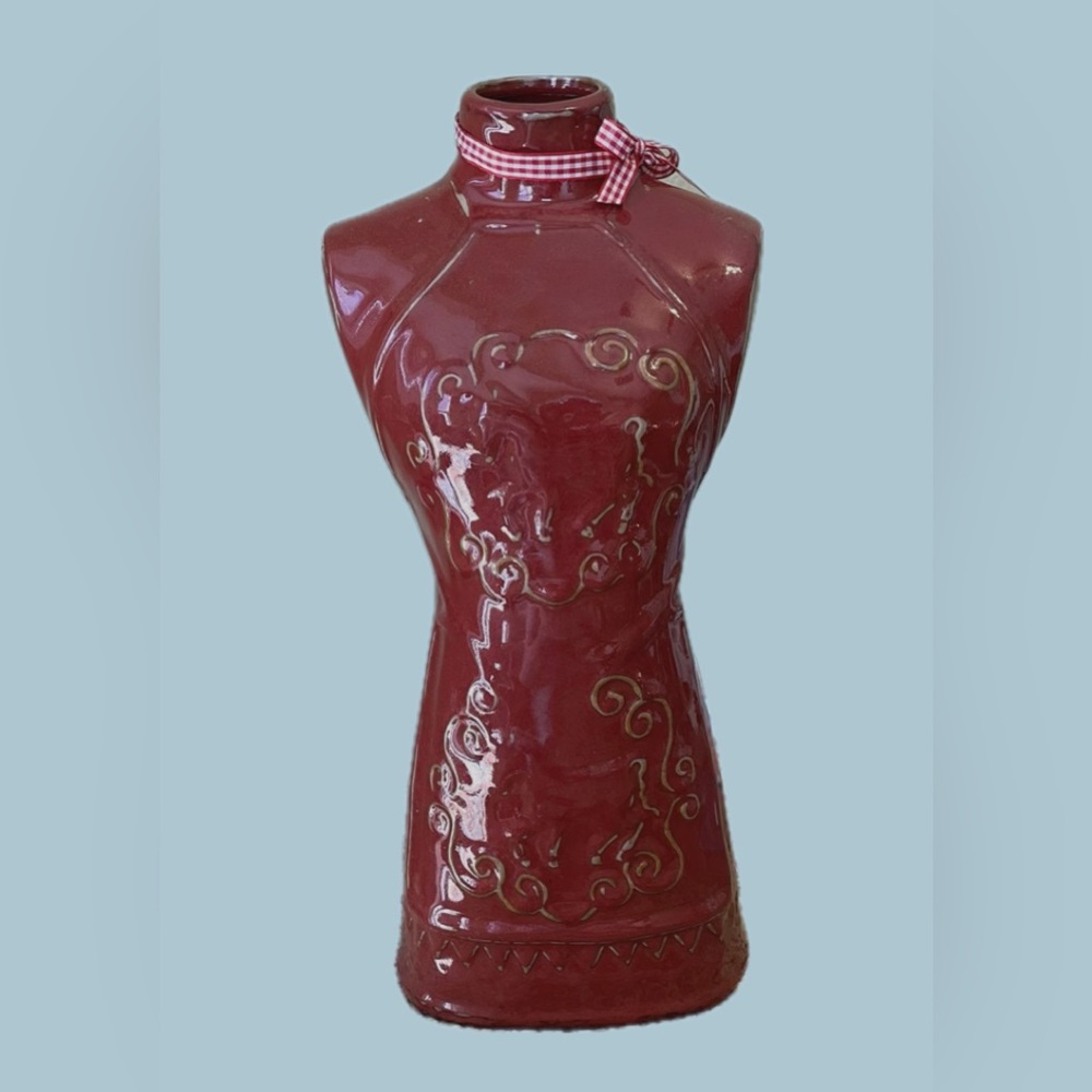 Chic Red Apron Ceramic Bust Vase